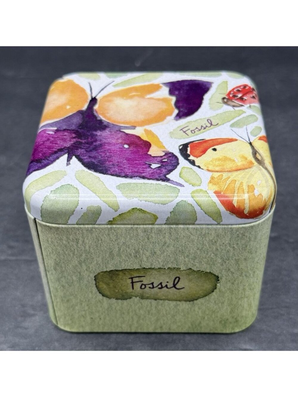Genuine Fossil Authentic Gift Watch Tin Box Empty Collectible Butterflies